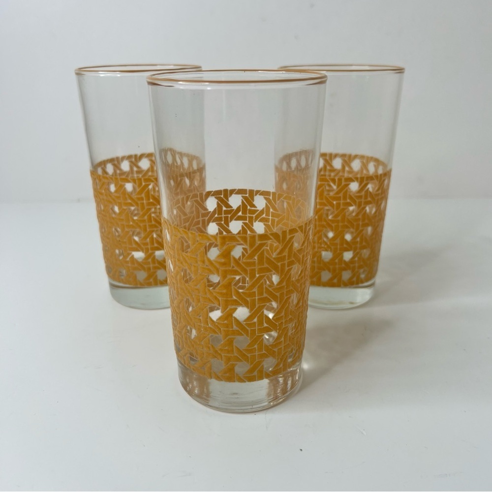 Vintage Libbey Glass Cane Patterned Tumblers Set of 3